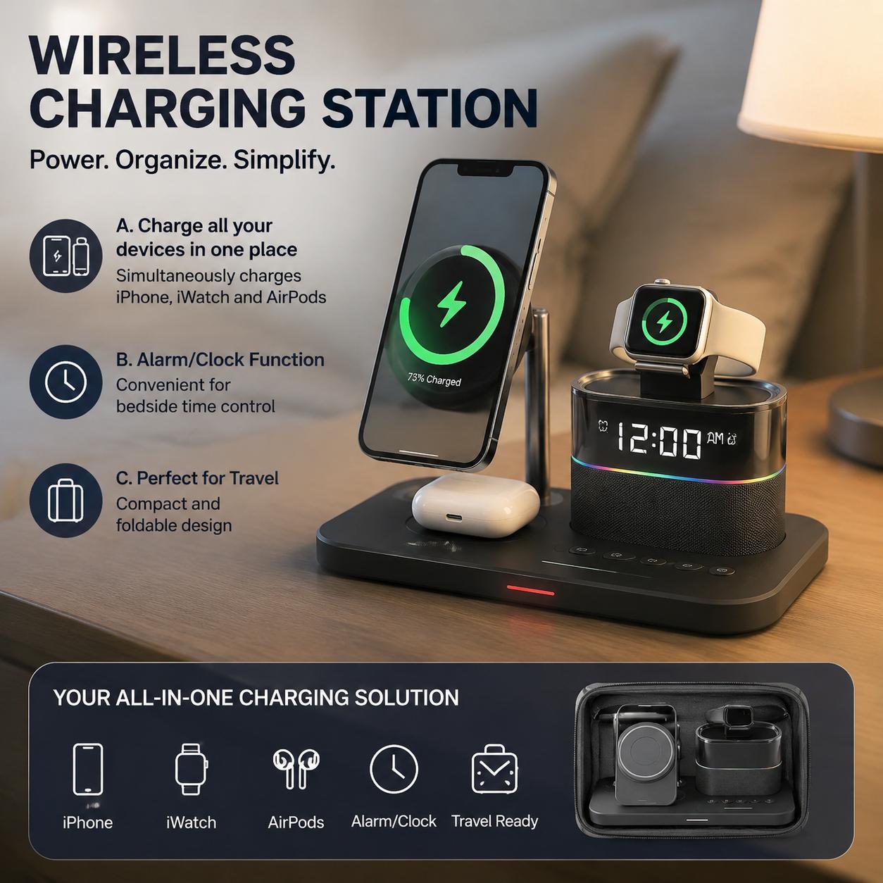 Led Desk Light Usb - Estação de Carregamento Magnética Sem Fio