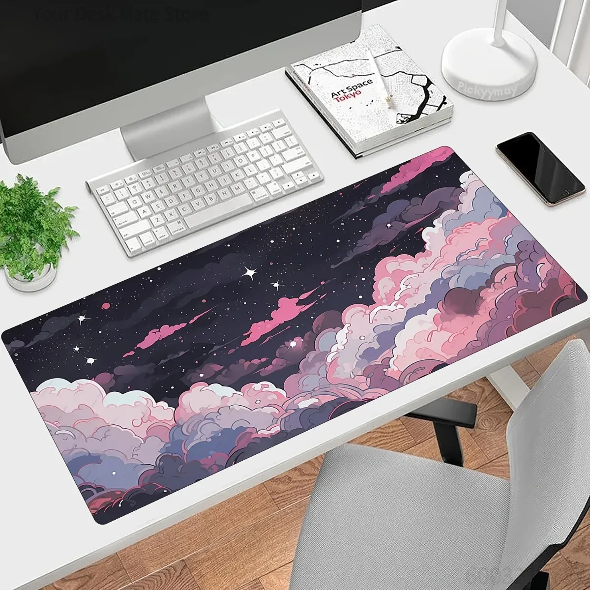 Desk Setup Laptop And Pc - Mouse Pad de Borracha Anime Rosa