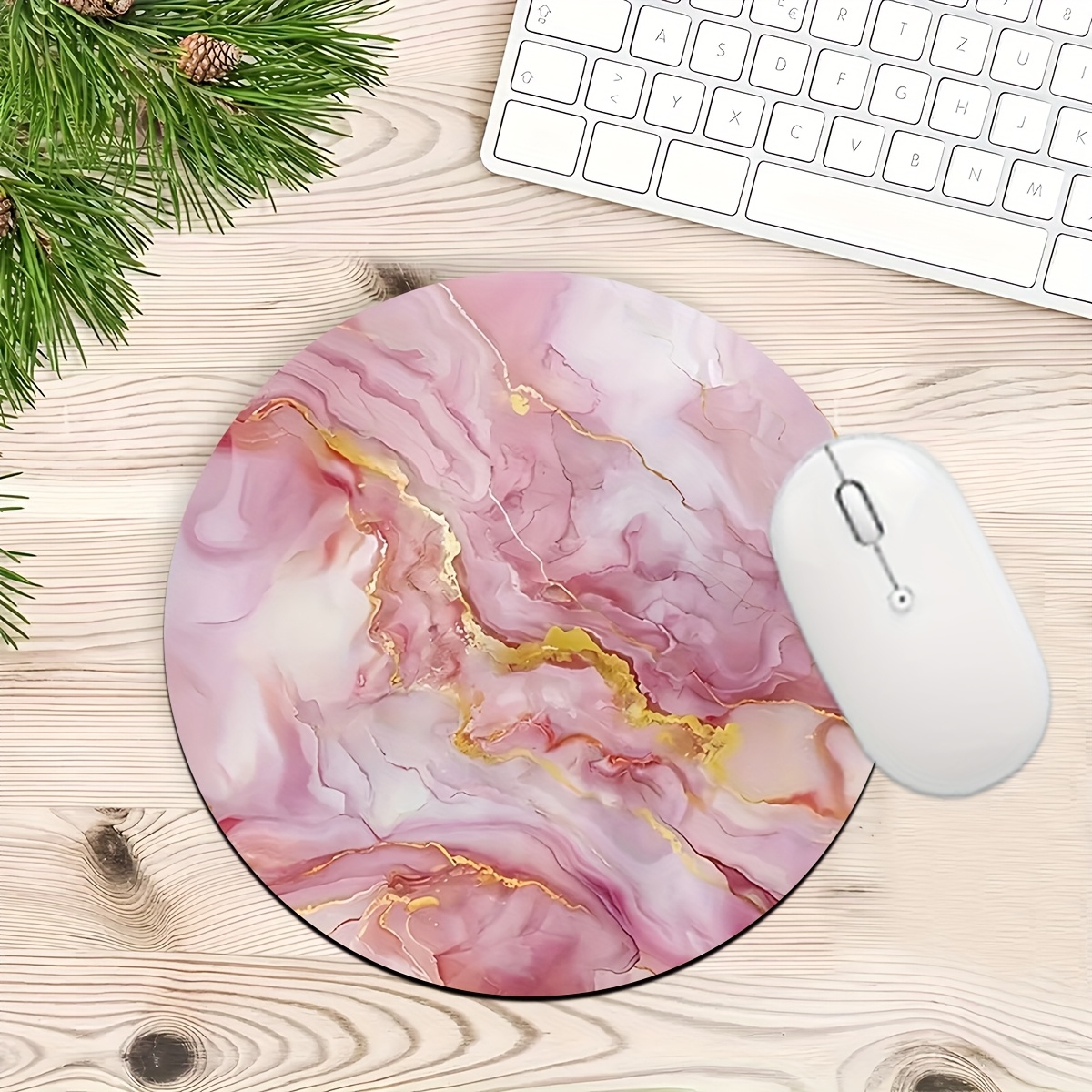 Desk Setup Laptop And Pc - Mouse Pad de Mármore Rosa para